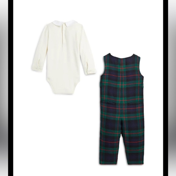 NWT Ralph Lauren Cotton Bodysuit / Plaid Wool Overall Pant Set.Holiday Christmas - Picture 3 of 7